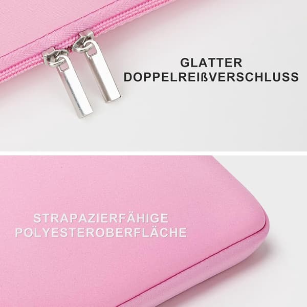 Laptopveske for 11 til 11,6 tommers bærbare datamaskiner, polyester med EPE-polstring, frontlomme og tilbehørsveske, lys rosa