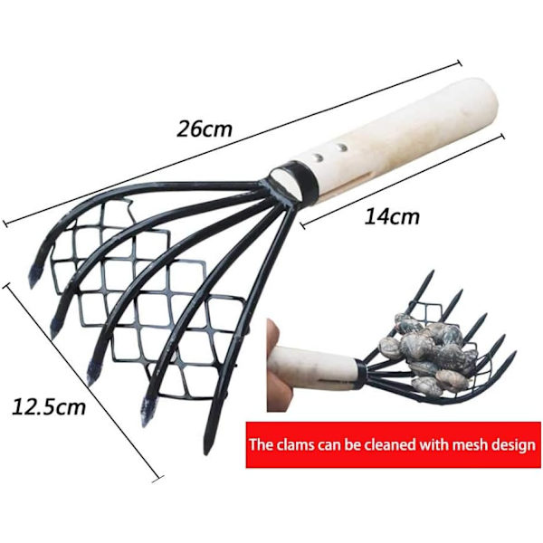 Rake, digging tool, garden tool for shellfish, cleaning garden gutters, removing stones