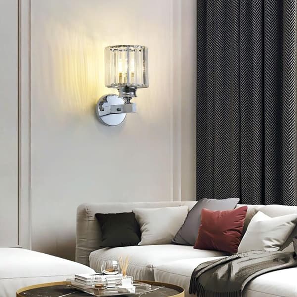 Silver Kristall Vägglampa E27, Lämplig för Sovrum, Matsalsbelysning (Silver, Rund)