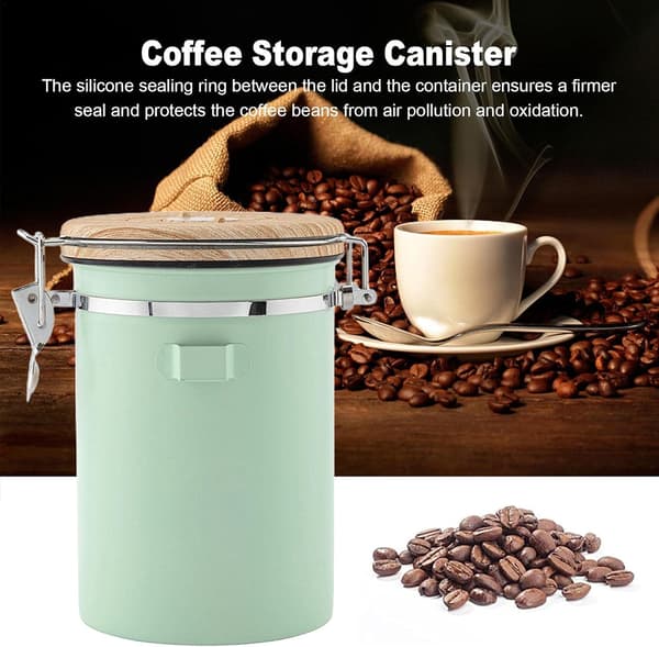 Kaffedåse lufttæt 304 rustfrit stål med CO2-ventil og datatracker til kaffebønner og -pulver, grøn 1,8L green