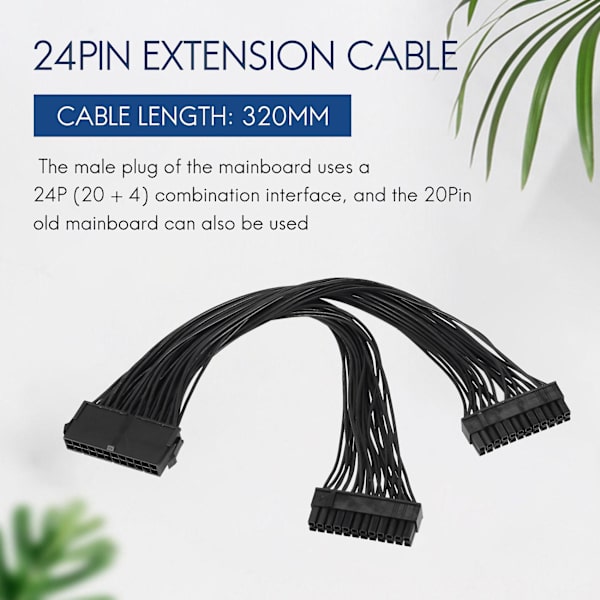Atx 24pin 1 - 2 portin virtalähteen jatkokaapeli Psu uros naaras jakaja 24pin jatkokaapeli