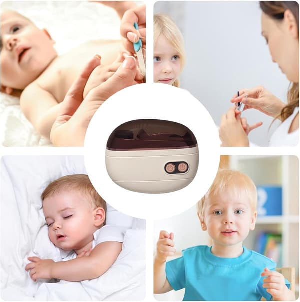 Elektrisk negleklipper og fil, 4-i-1 automatisk trimmer med LED-lys, 2 hastigheter, negleavfallsoppsamler for eldre, hvit