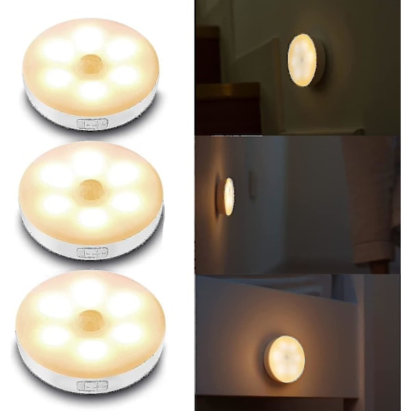 3 trådløse LED-sensorlys, oppladbare