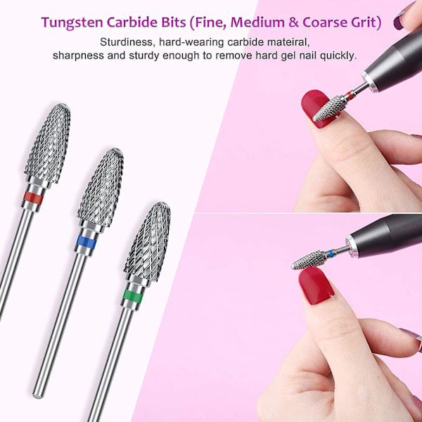 Nagelborr Bits Set, Elektrisk Nagelborr Bits Kit Keramik/volfram/diamant Karbid 3/32 Tum Nagel Bits För Filning Akrylnaglar Gelnaglar Ner Remo