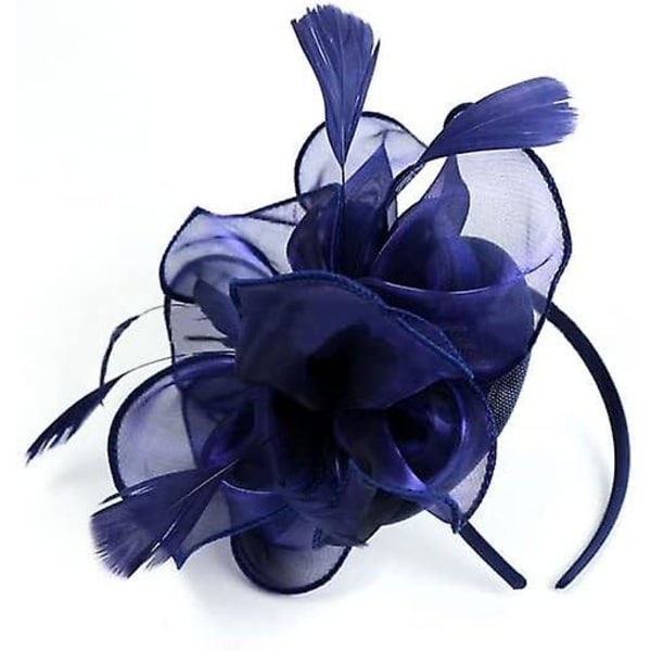 Sulkahöyhenkoriste naisille ja tytöille Kukka Organza Derby Hat Ascot Hatut Elegantti Cocktail Tea Party Hat Headwear Clip & Hiustanauha (tummansininen)