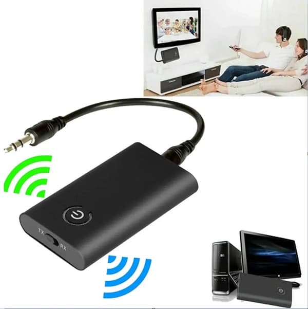 Bluetooth 5.0 sender/modtager, 2-i-1 trådløs lydadapter med 3,5 mm AUX, til TV, bil og hjemmelyd, sort