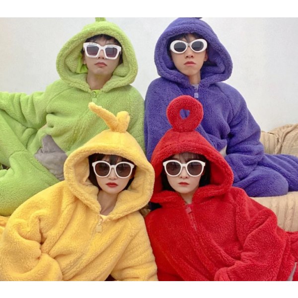Teletubbies Pyjamas Vuxna barn pojkar flickor söta flickor tecknade hemkläder vinter förtjockning varm Green 120 120-130cm