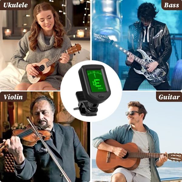 Gitarstemmer Clip-On, digitale stemmere for gitartilbehør med LCD-skjerm