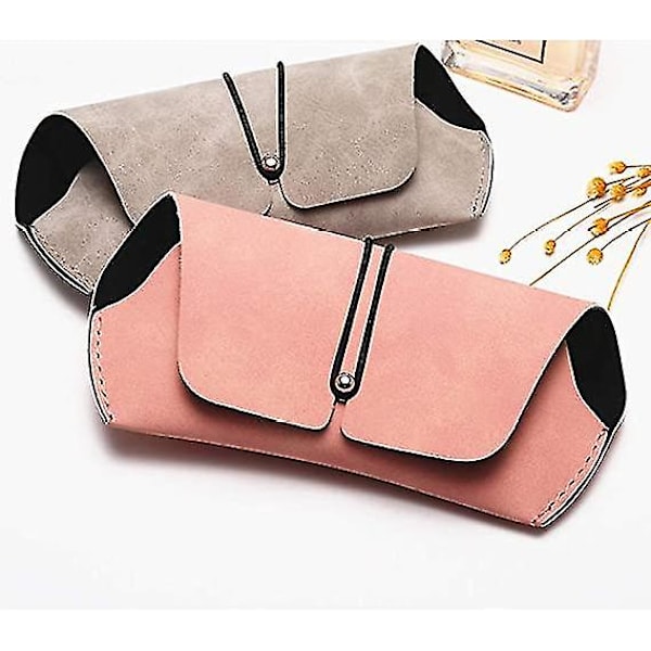 Briller Etui, Blød Bærbar Pu Læder Solbriller Etui Taske, Enkelt Briller Taske Til Mænd Kvinder(grå+pink)2stk