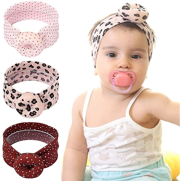 3 Pack Baby Headbands Elastic Cotton Floral Print Donut Ball Knotted Turban Hair