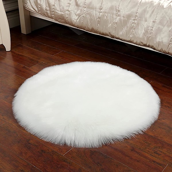 Supermyk rund fluffy langflor teppe imitert saueskin gulvmatte