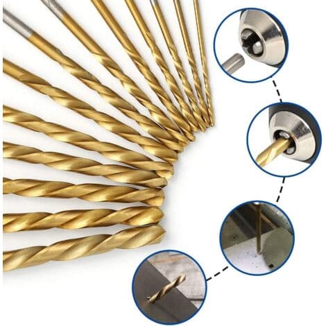 Left Hand Drill Bit Set, 13 Pieces - M2 HSS with Titanium Nitride Coating - SAE (1/16\" - 1/4\")