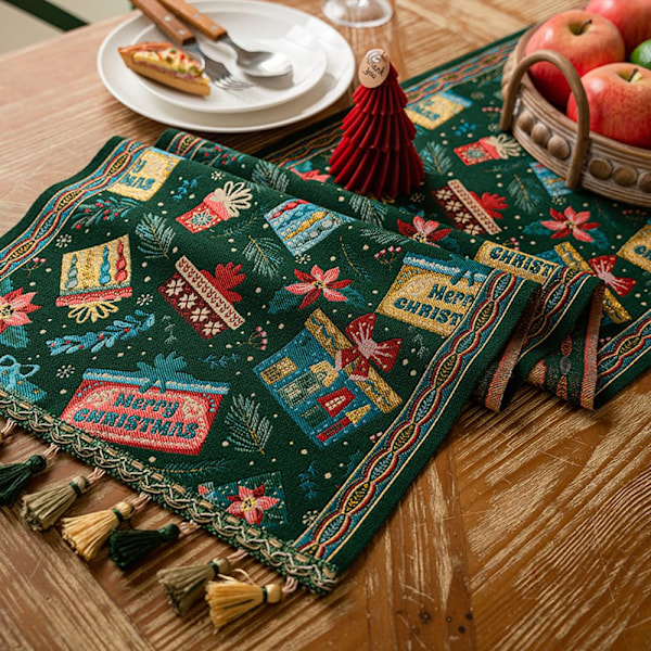 Design Chenille Spisebordsløbere med Kvaster til Ferie Borddækning Kommode Køkken Fest (13”x70”)