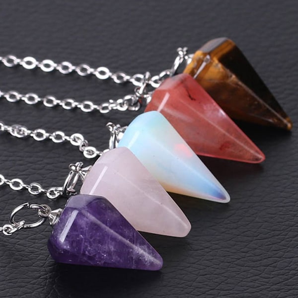 Luonnon parantava jalokiviriipus koru Reiki pyramidi kuusikulmainen heiluri ketjuriipus amuletti 2-Opal