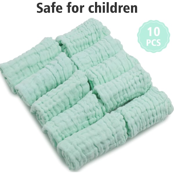 10 stk baby vaskekluter i muslin, 100% økologisk bomull, gjenbrukbare baby