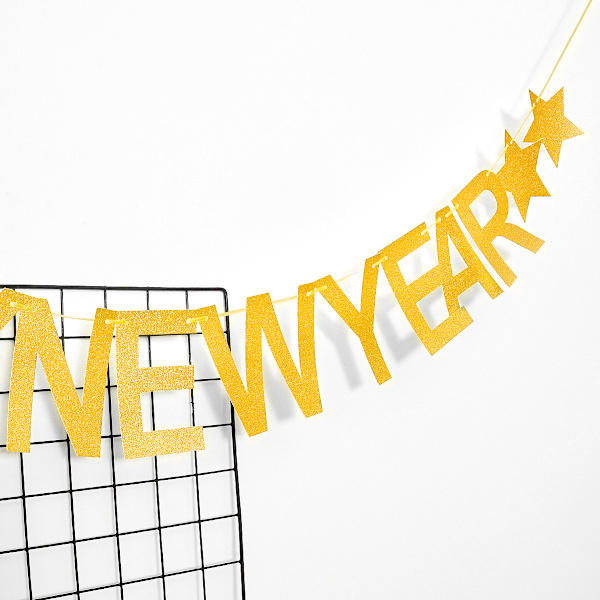 Guld Happy New Year Banner til Hjemmets Pejsdekorationer, 2025 Happy New Year Temafest