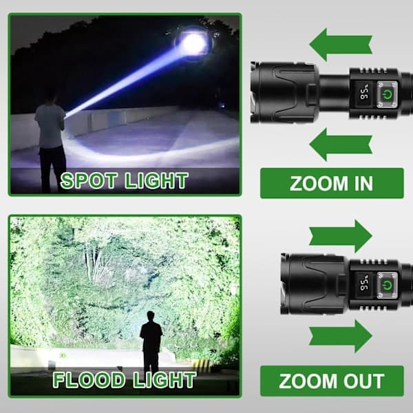 LED Flashlight A09 set – 6000 Lumen, 50W, Rechargeable & Tactical & COB survival Black