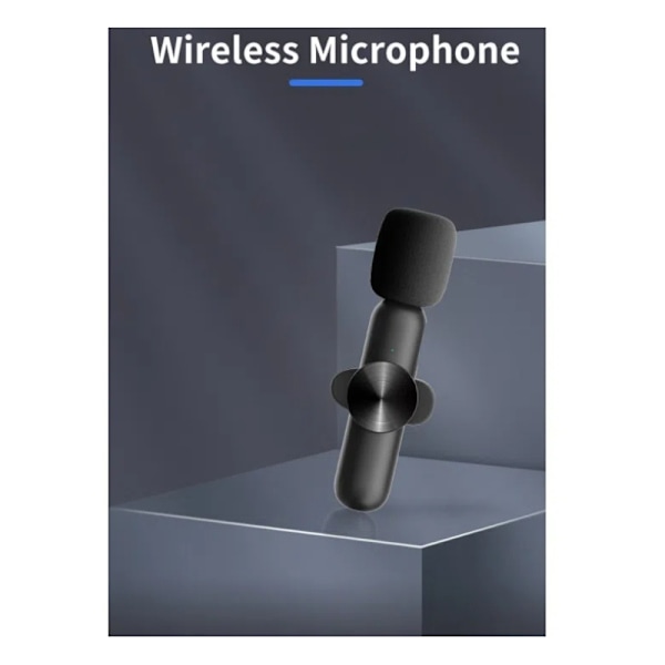 Sort trådløs mikrofon 2 i 1 Trådløs Lavalier-mikrofon til kamera, USB-C trådløs mikrofon til minikrofon