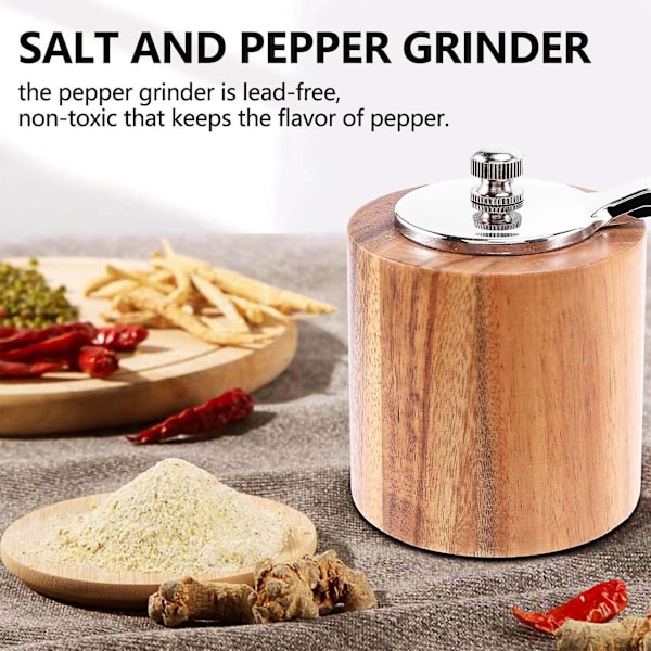 Salt- och pepparkvarn, handvevad träpepparkvarn saltskakare med klassiskt handtag och justerbar