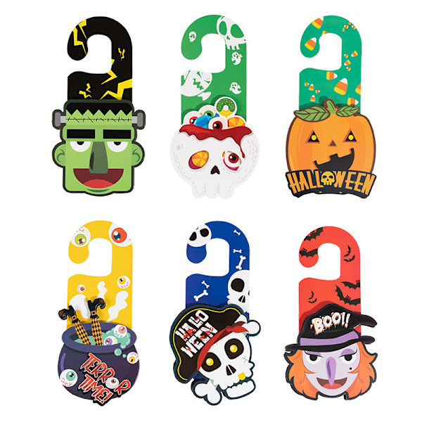 6 kpl Halloween-koristeita puusta, ovikyltti, riippuva koriste, sisätilojen Halloween-riipuskoristeet, syksyn koristeet