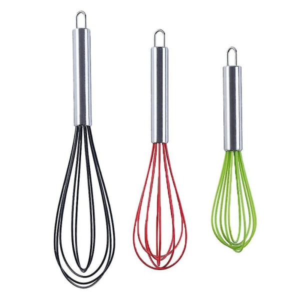 Set Of 3 Silicone Whisks With Stainless Steel Handles,milk