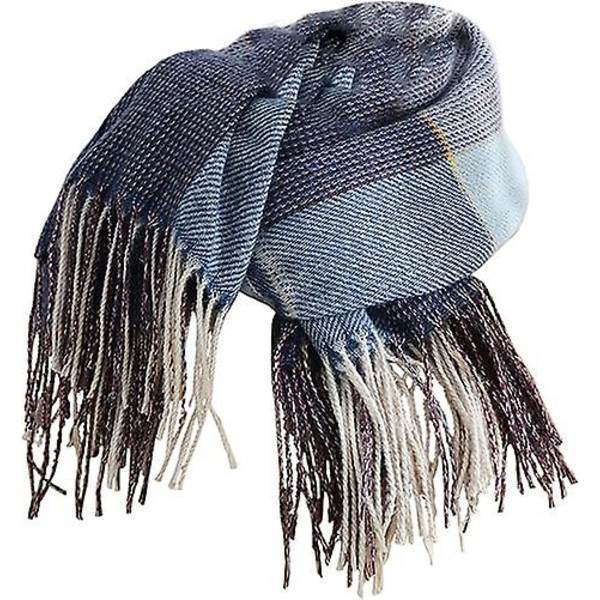 Kvinnors imitation kashmir halsduk - vinter lång mjuk varm tartan tofs sjal halsduk för damer, tofs sjal halsduk gåvor för kvinnor (mörkblå lila)