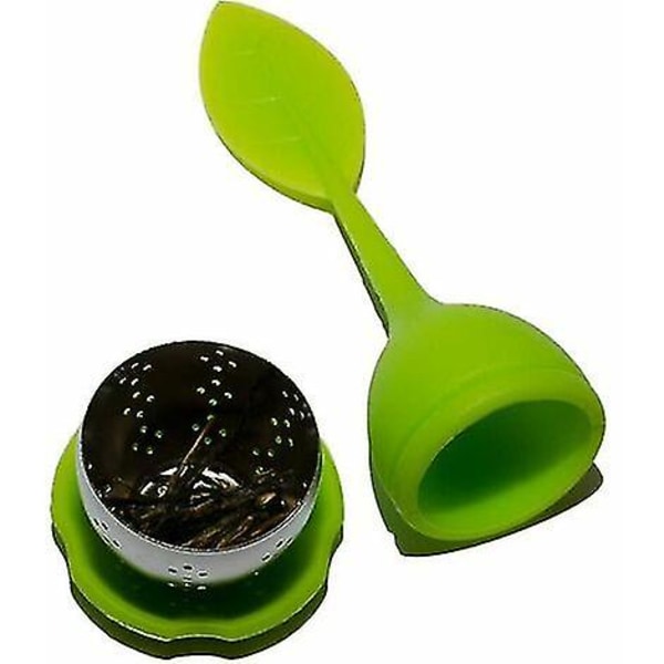 Rustfrit teinfuser med silikonesilågslåg Grønt blad - 4 stk.