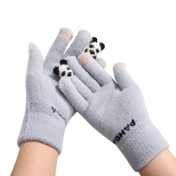 Vinterhandsker til kvinder, piger, studerende, touch screen handsker, varme, fulde fingre med sødt panda-design