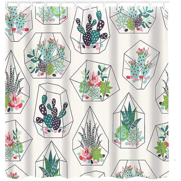 Bruseforhæng - 180 X 180 Cm - Antimug og vandafvisende med 12 bruseforhængsringe - 3d digitalt print, grøn plante med levende farver -z