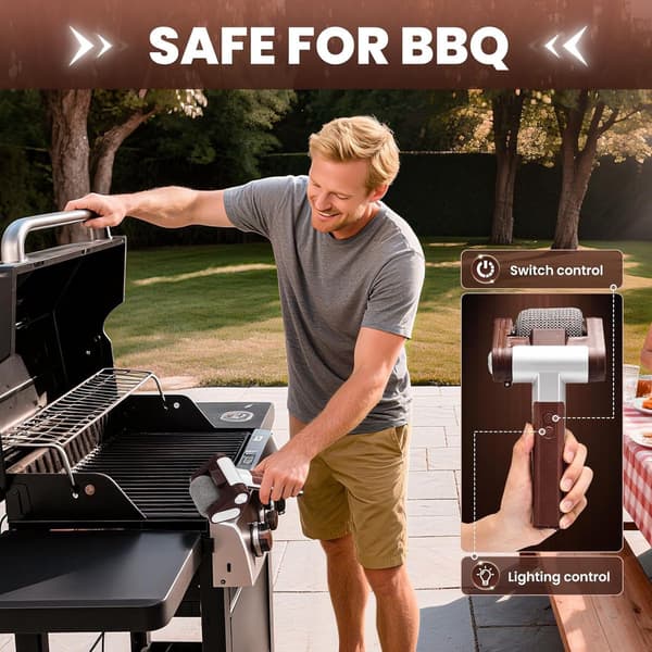 Elektrisk grillbørste, ledningsfri genopladelig børstefri 304 rustfrit stål ruller med LED-lys, 350 omdr./min., til BBQ-grill, brun