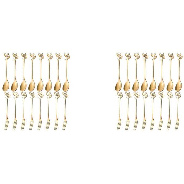 40pcs Dessert Spoon And Fork Set Cake Fork Coffee Spoon Fruit Fork Stainless Steel -gold