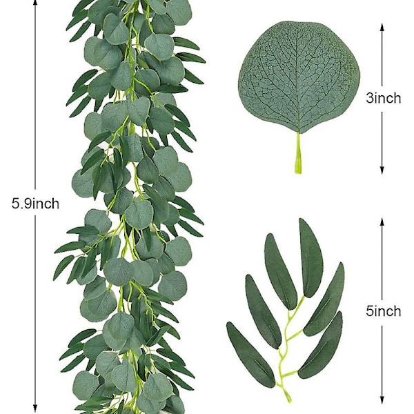 5-pakke 6,5 fod kunstig eukalyptus med pilekrans falsk vinplante med blade faux sølv D