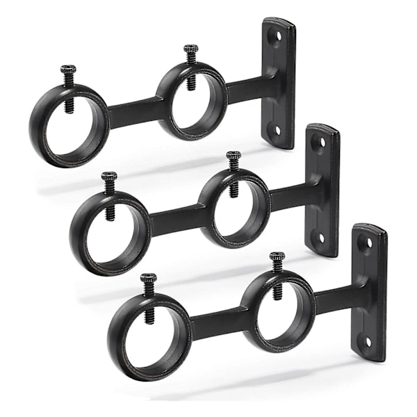 Gardinstangbrakett, 3 stk dobbel gardinstangbrakett, dobbel stangbraketter kroker for stue soverom