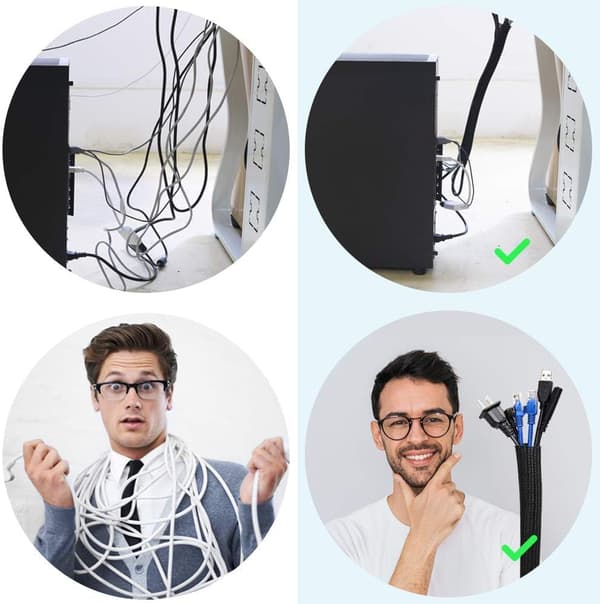 Cable Management Sleeve Cord Hider, Heavy Duty Durable Adjustable Wrap, Automatic Closing for TV Computer Office Cords, Supports Specific
