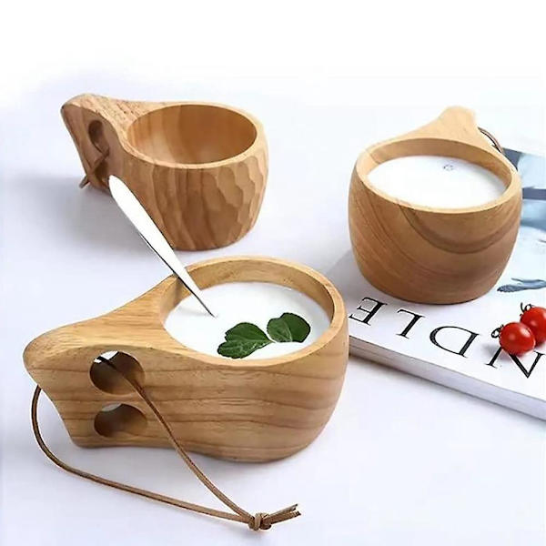 2-pack Nordisk Stil Träkopp Kuksa Kopp Bärbar Utomhus Camping Dryckeskopp Träkaffekopp Wit