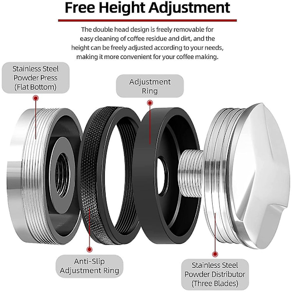 53mm Kaffetamper og 54mm Doseringstragt Sæt, Dobbelt Hoved Kaffelavler Passer Justerbar Dybde Espre