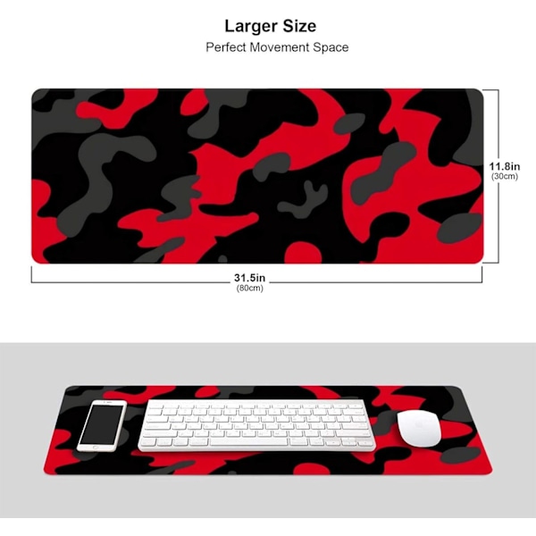 Rød & Sort Camo Gaming Musemåtte - XXL Udstrakt Skrivebordsmåtte til PC/Laptop