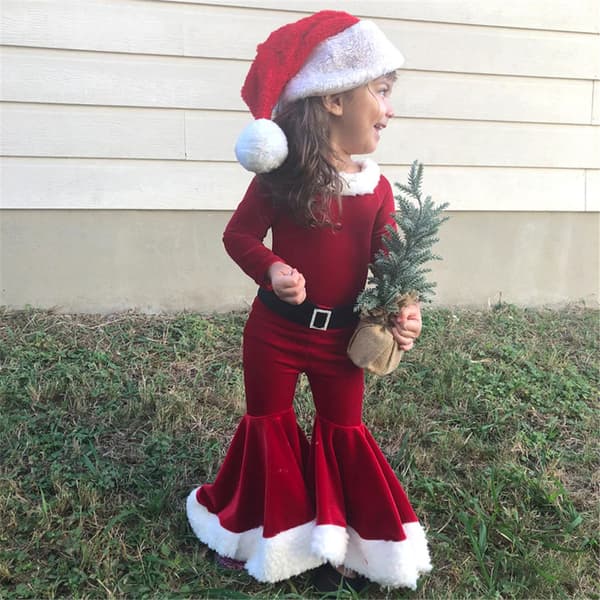 Juldräkt flickor utsvängda byxor Jultomte Juloutfit 100cm