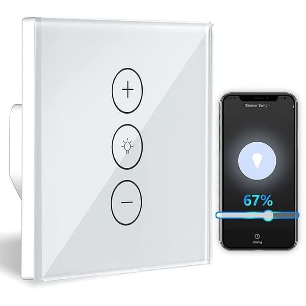 Dimmer Switch, WiFi Ljusdimmer med Procentfunktion och Timerfunktion, WLAN Röststyrning App Kontroll Infälld Belysningsdimmer
