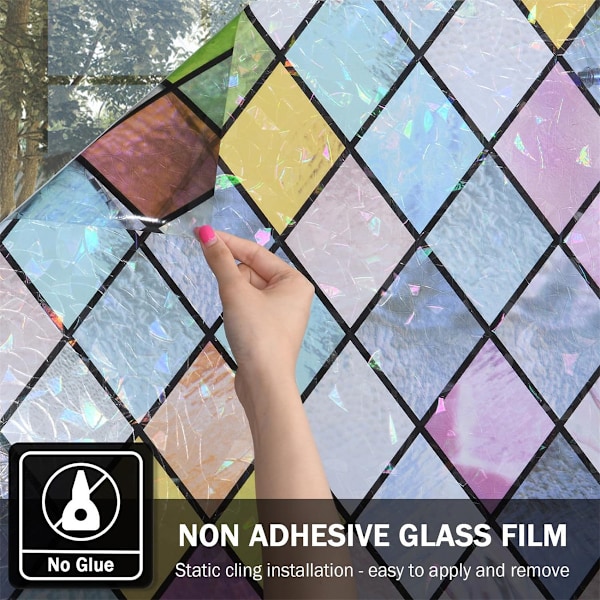 Vindue Privatlivsfilm, Farverig Gitter Vindue Tone, Regnbue Glas Dekaler Klistermærker til Hjem Anti UV 7.8 *39.3 tommer