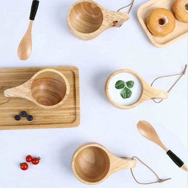2-pack Nordisk Stil Träkopp Kuksa Kopp Bärbar Utomhus Camping Dryckeskopp Träkaffekopp Wit