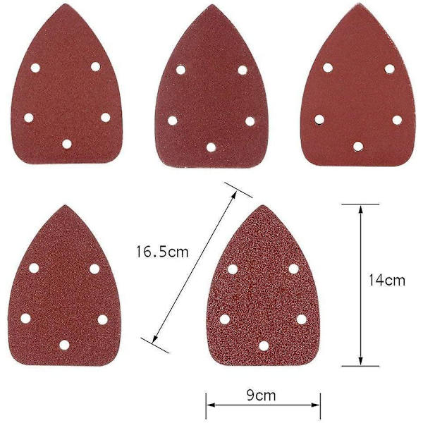 Pakke med 40 trekantede slibeark til 140 mm slibemaskiner, 5 huller slibepapir til detaljer