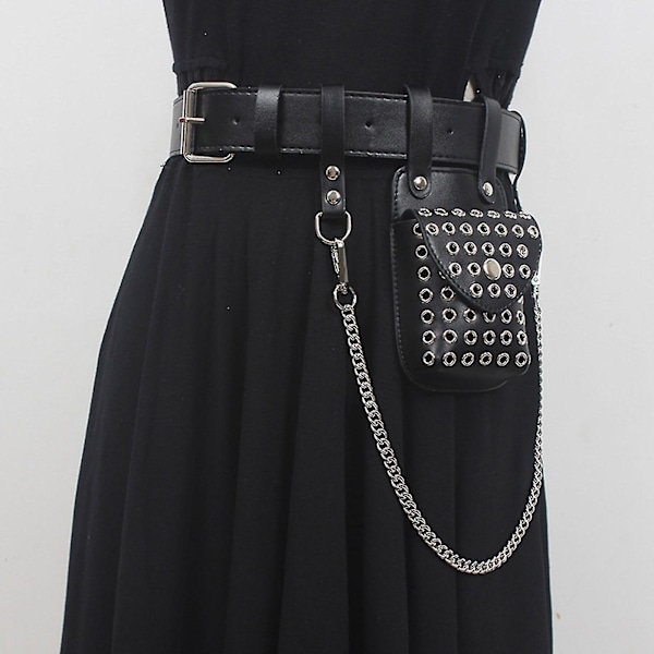 Faux läder midjeväska bältesväska dam crossbody midjeväska med bälteskedja