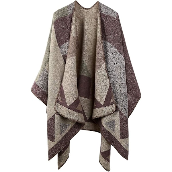 Winter Shawl Wraps Poncho Cape - Womens Warm Open Front Printed Reversible Gift