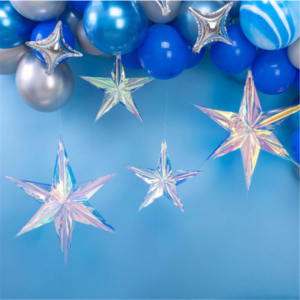 6-pack Iridescent Ornament Star Hängande Dekorationer Hexagon Star Clear Foil Dekorativ Regnbåge för Bröllopsdusch Bröllop