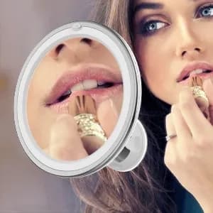 Makeup Mirror with Suction Cup, LED Light and 10x Magnification