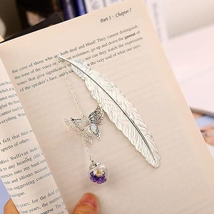 Silver Feather Bookmark Purple Pendant, Gift for Readers Silver+Purple