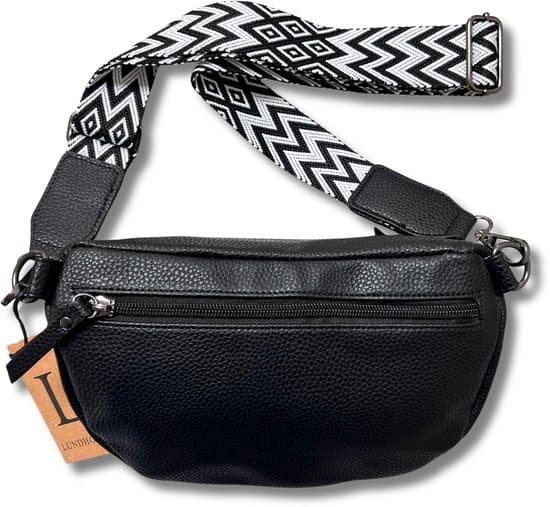 Lundholm Crossbody-väskor för kvinnor, midjeväska i PU-läder med bred gitarrrem och stöldskyddsficka, svart, present till henne