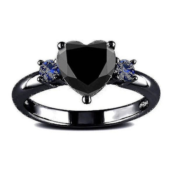 Gun Black Heart Set Black Zircon Ring - Europeisk og amerikansk hjerteformet svart zirkonring Z