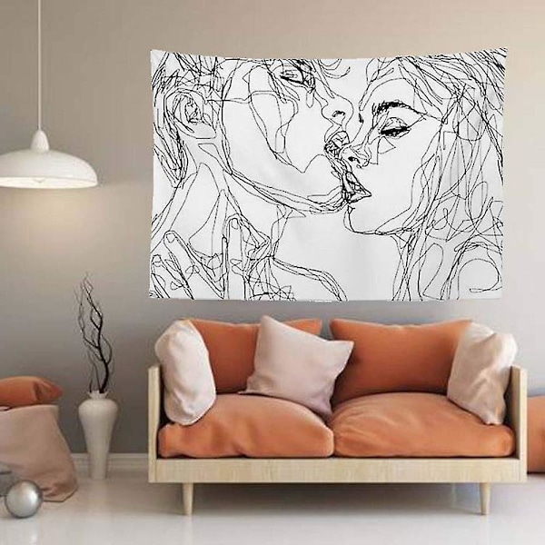 Moderne Kiss Gobelin Abstrakt Kunst Gobelin Psykedelisk Polyester Hjemmedekor Morden Dekorativ (hvit 150 X 200cm)